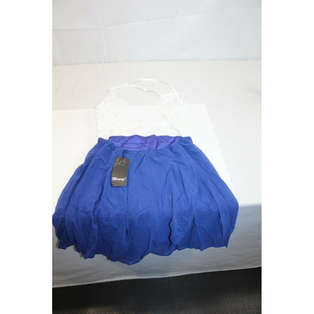 Shorts Jumpsuit Romper Backless Chiffon Blue / White Large